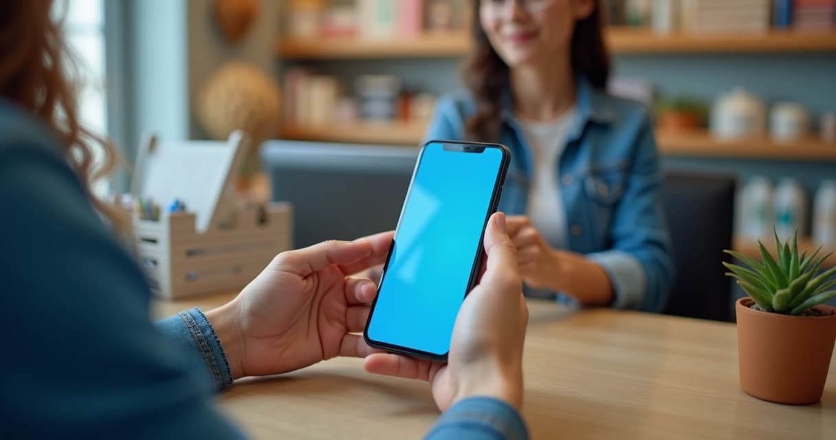Cliente usa tarjeta de fidelidad digital en su celular dentro de una tienda local moderna